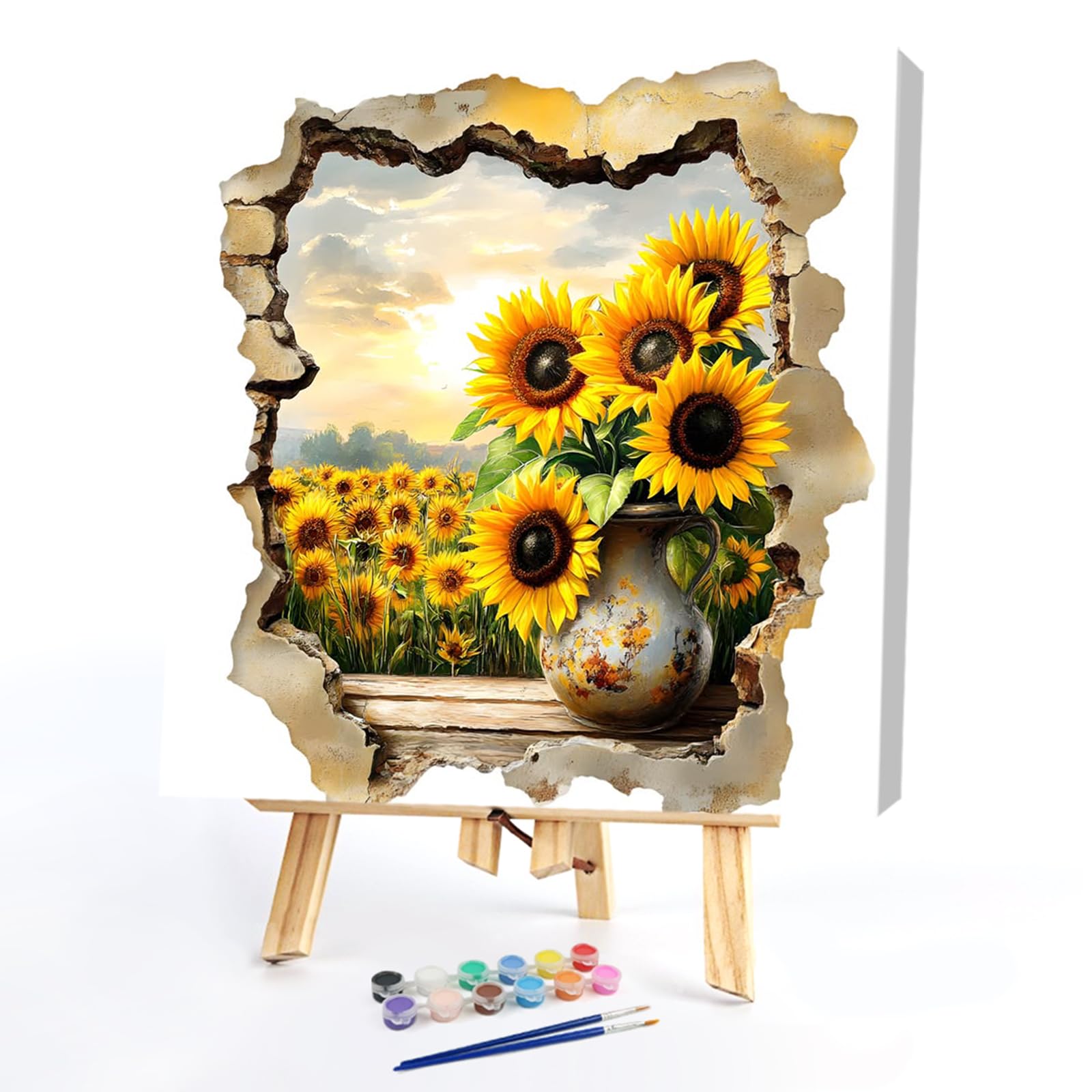 Poetrydraw Sunflower Breakthrough Diy Sunflower Paint By Numbers Kit, 15.75X15.75 Inch Canvas Oil Painting For Beginners & Adults, Home Decor & Gift (Sunflower Breakthrough)