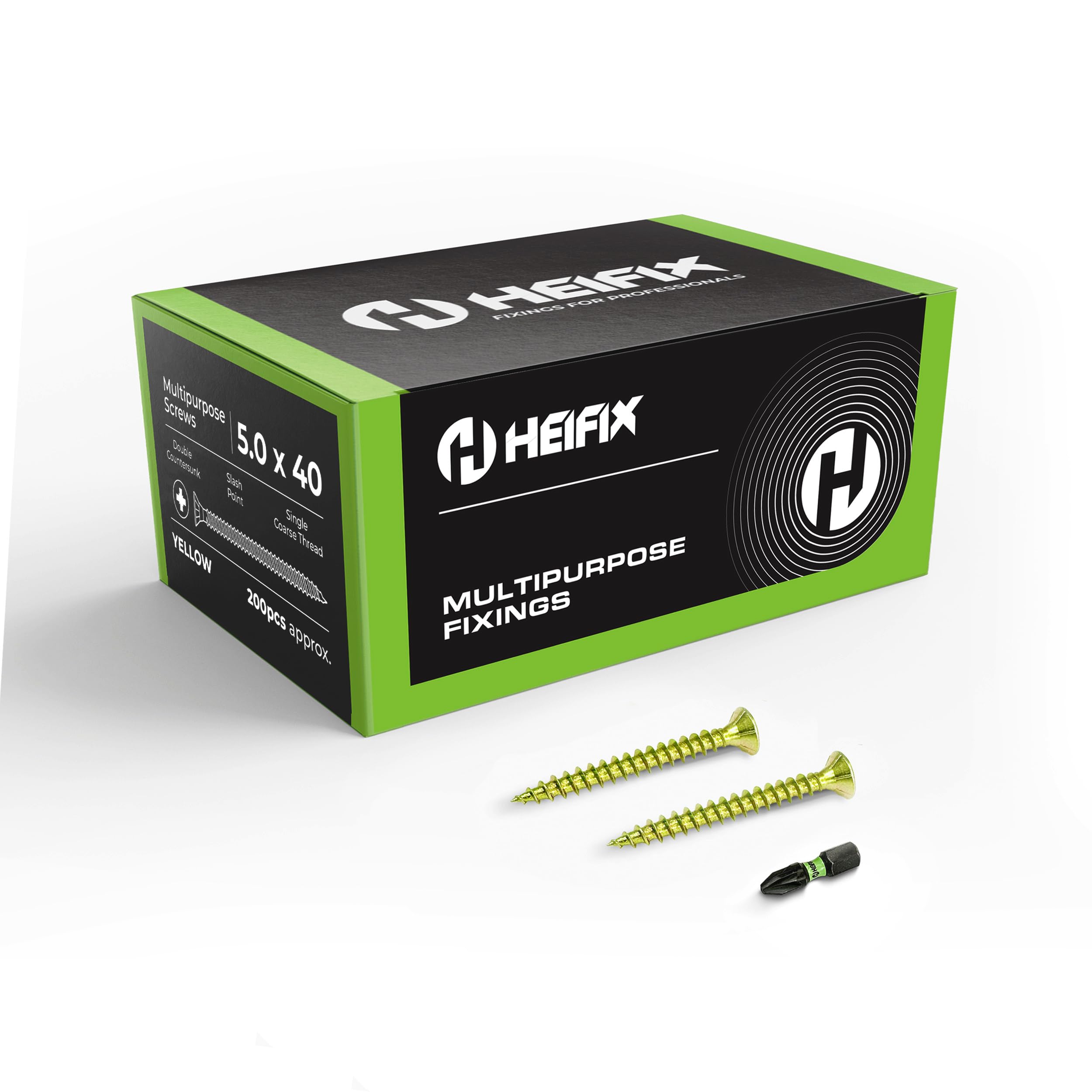 Heifix Multi-Purpose Wood Screws Pozi Double Countersunk (QTY 100, 5mm x 40mm) FREE Screw Bit Included โ image 1