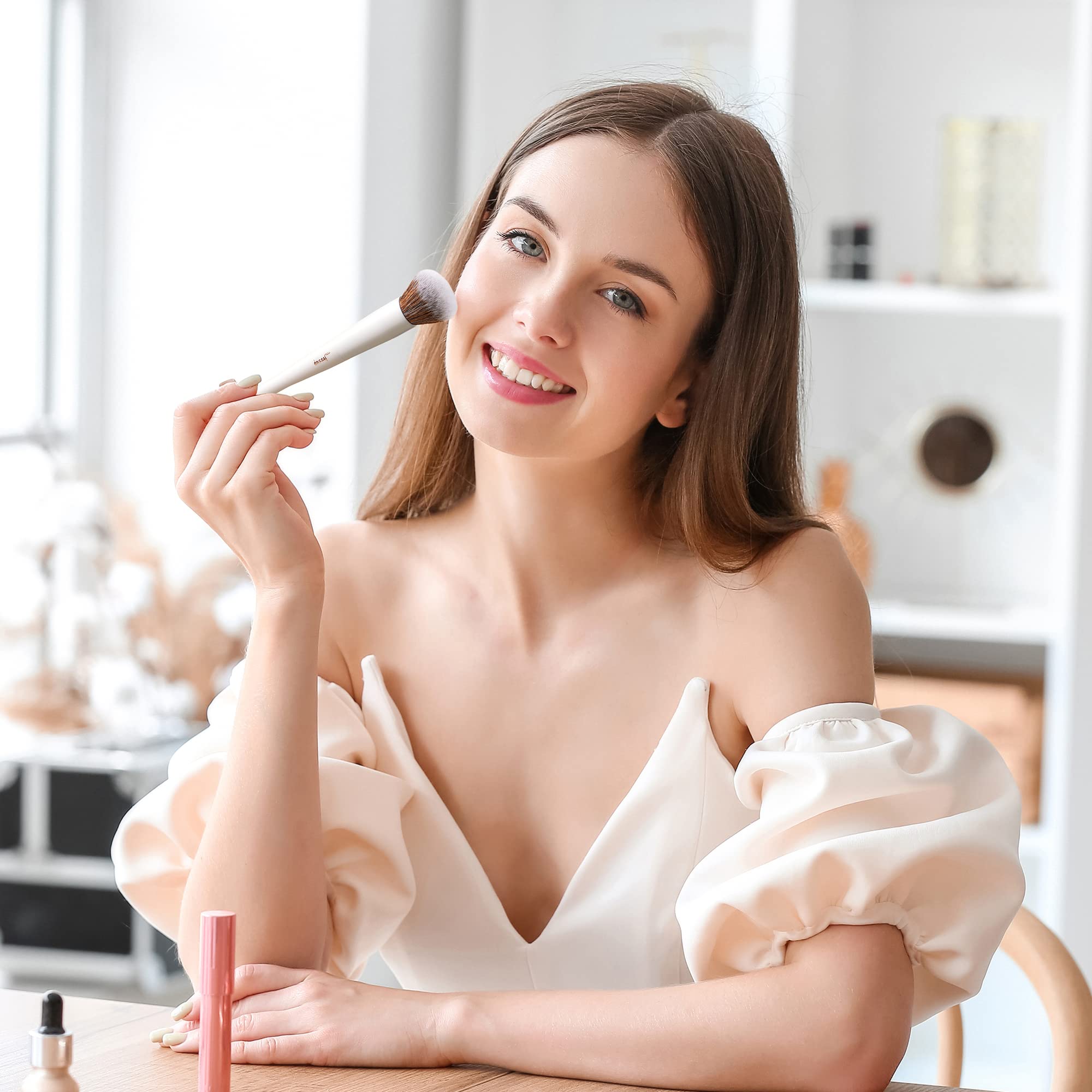 Jessup Makeup Brushes Set 14pcs Make up Brushes Premium Synthetic Foundation Concealer Blush Contour Powder Eye Shadow Blending Brush, Pearl White T343