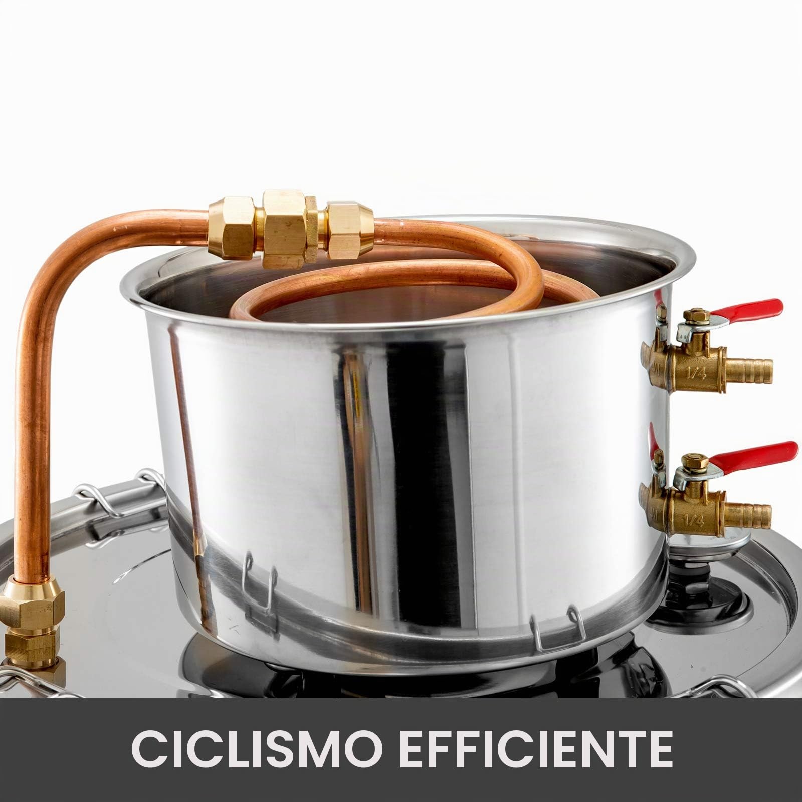 VEVOR La Caldaia per Acqua Distillata 3 Gal, La Caldaia per Acqua al Chiaro di Luna, per Acqua Distillata, Distillatore d'Acqua Alcolica, Distillazione del Vino 3 Gal, Acciaio(argento) e Rame Rosso
