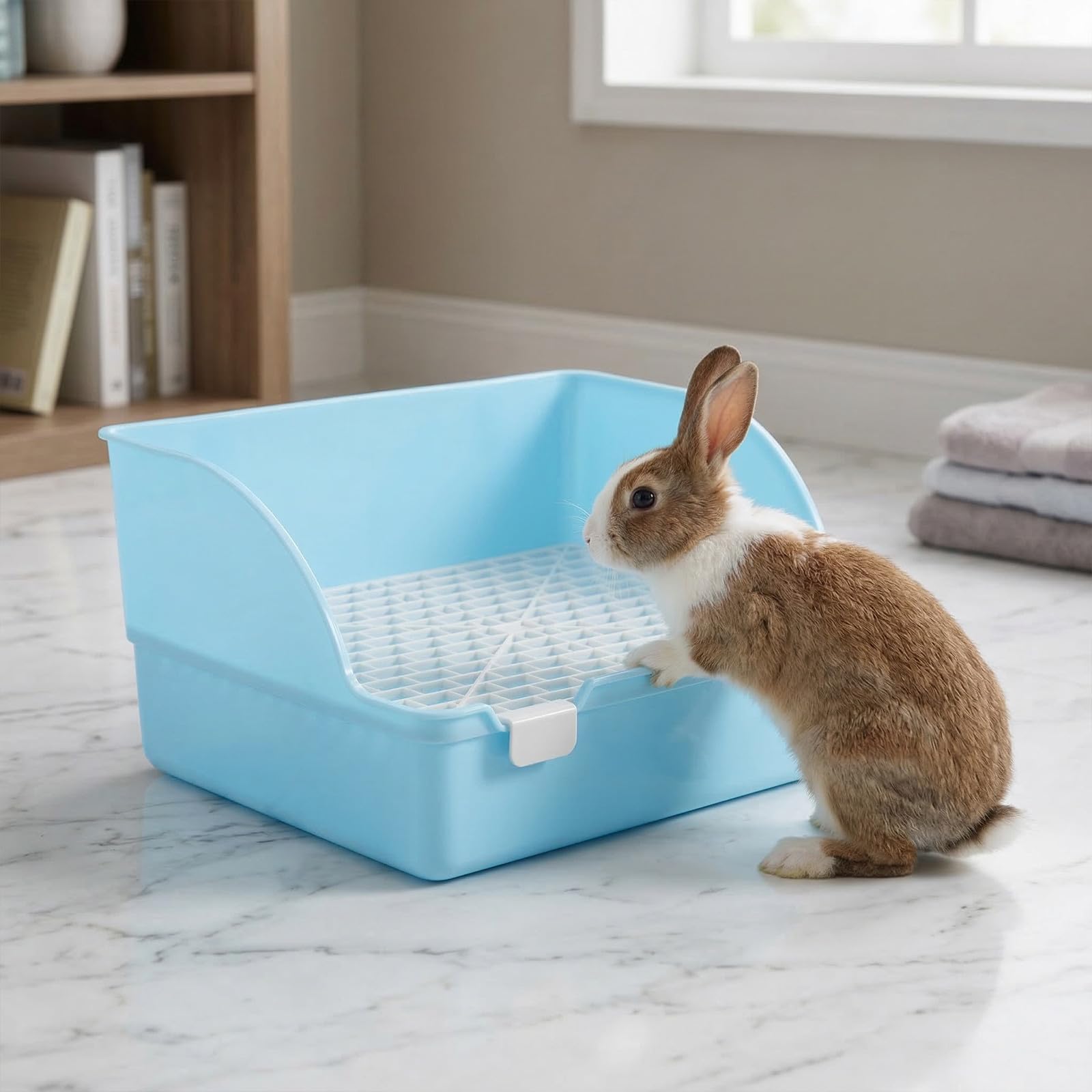 Arenero esquinero para Animales pequeños - Arenero Grande para Conejos - Entrenador de Mascotas con Rejilla para Conejos Adultos, cobayas, Chinchillas, Hurones, galesaurios y erizos. — view 4