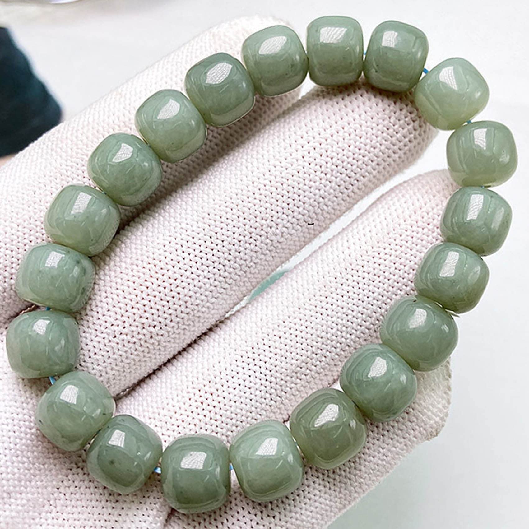 Bracciale Feng Shui Bracciale in Giada Naturale Bracciale Elastico con Perline 9 * 10 mm Bracciale Vintage Porta Fortuna Talismano Pietra Bracciale in Giada Verde per Donne Uomini Amuleto Attira