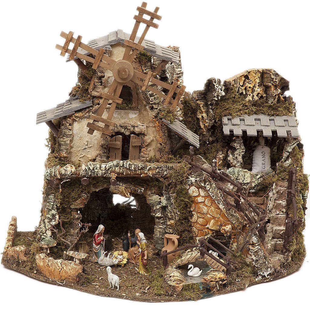 Holyart Nativity Village with Lights, Grotto, Mill 50x58x38cm, EmptyDepth: 38 cm|Height: 50 cm|Width: 58 cm