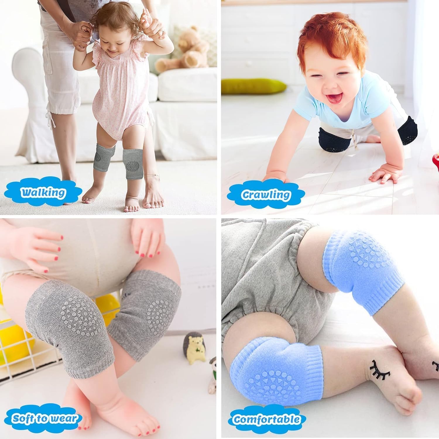 Baby Crawling Knee Pads Soft Cotton Anti Slip Knee Elbow Protector (1 Pair) 1