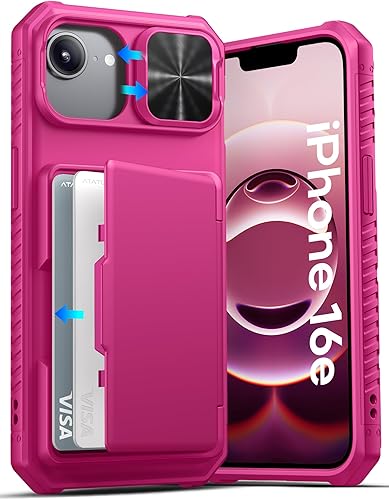 Miniatura 71 de ATATOO Funda para iPhone 16 con tarjetero (almacena 3-5 tarjetas) [bloqueo RFID] y funda para cámara deslizante, protección de grado militar, funda