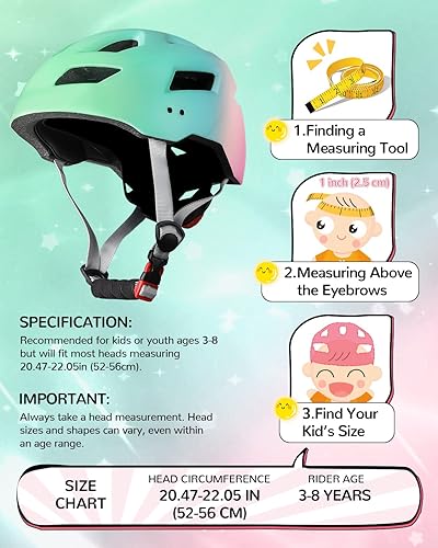Miniatura 6 de Casco de bicicleta para niños, casco ajustable para niños y niñas de 3 a 5 a 8 años, casco de bicicleta multideportivo con visera para ciclismo,