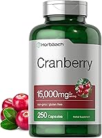 Vista 1 de Horbäach Pastillas de arándano + vitamina C 15,000 mg 250 cápsulas Suplemento sin OMG y sin gluten de extracto concentrado