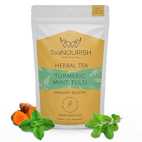TeaNOURISH Té de hierbas Tulsi de menta y cúrcuma  Superalimentos indios  Mezcla de cúrcuma, tulsi y menta  Apoyo inmunológico  Ingredientes 100%