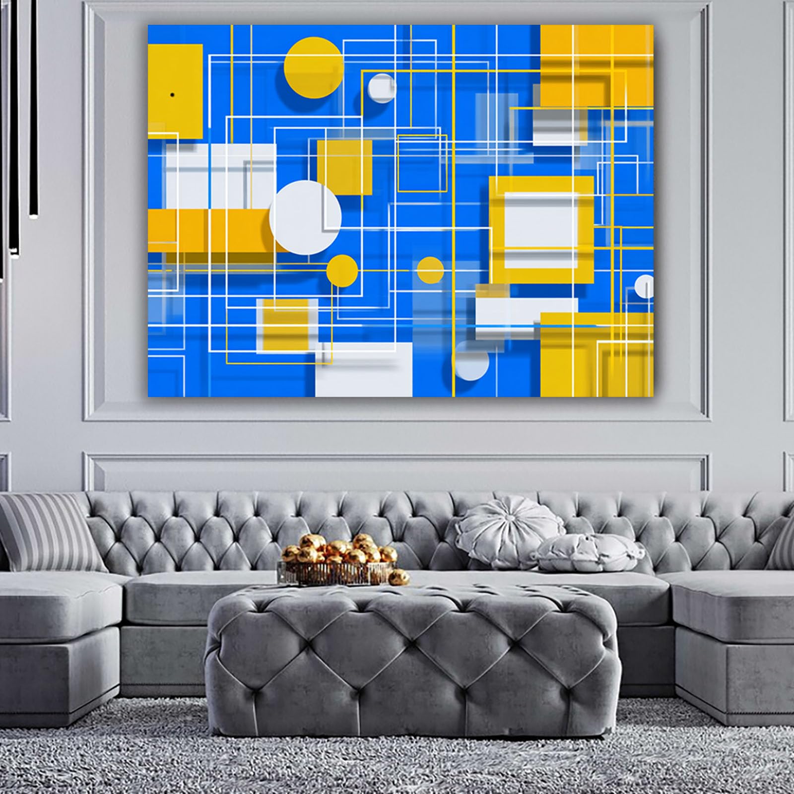 WUFIEA Pintura lienzo abstracta carteles e impresiones Red azul y dorada para decoración de sala de estar regalo（Azul-60x90cm Enmarcado