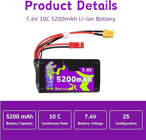 Miniatura 2 de TX16S Battey 5200mAh 7.4V batería de iones de litio con enchufe JST y enchufe XT30, iones de litio recargable para transmisor RC4GS, RC6GS con 1