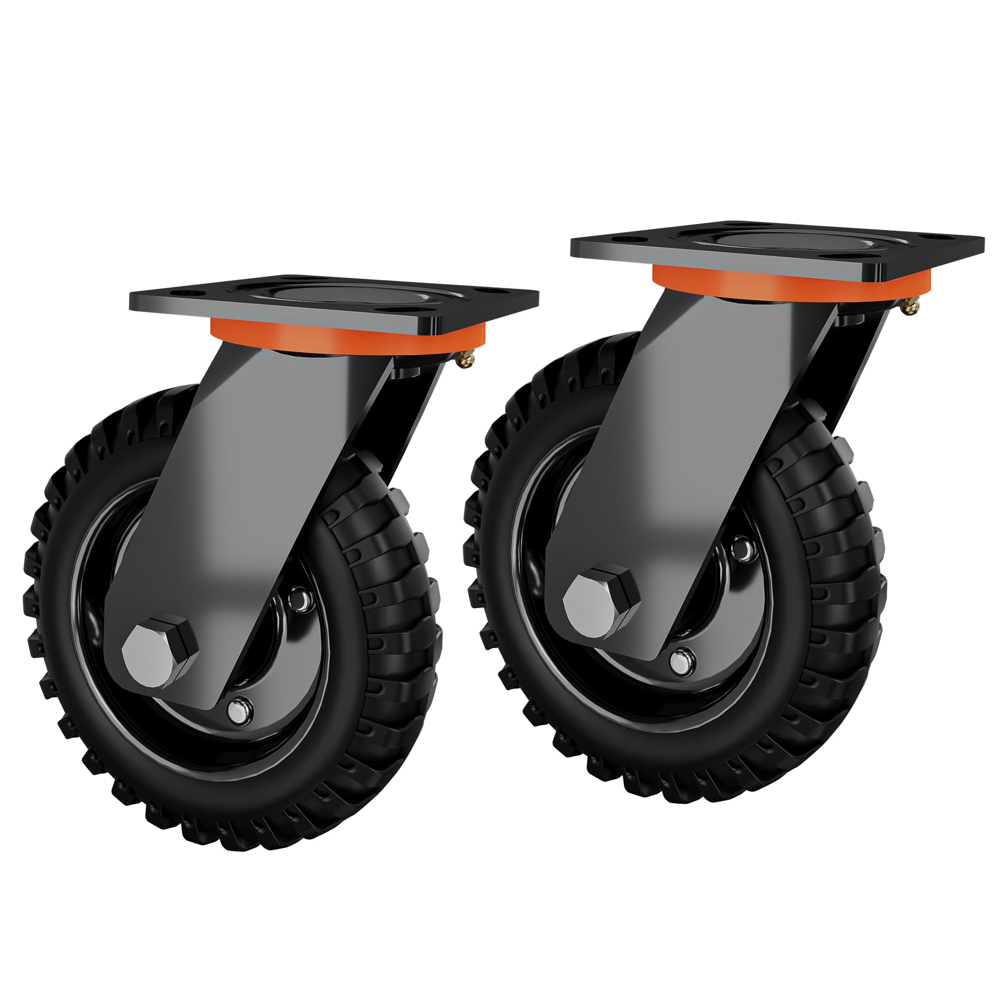 DOZAWA 6 Inch Caster Wheels Set of 2 (2 Swivel), 660lb Total Capacity, Heavy Duty Plate Casters with Solid Rubber Knobby Tread for Workbench, Cart,