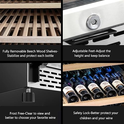 Miniatura 7 de ROVRAk Refrigerador de vino mejorado, botella de 15 pulgadas, 32 botellas de enfriamiento rápido, bajo ruido y sin escarchas, refrigerador de vino