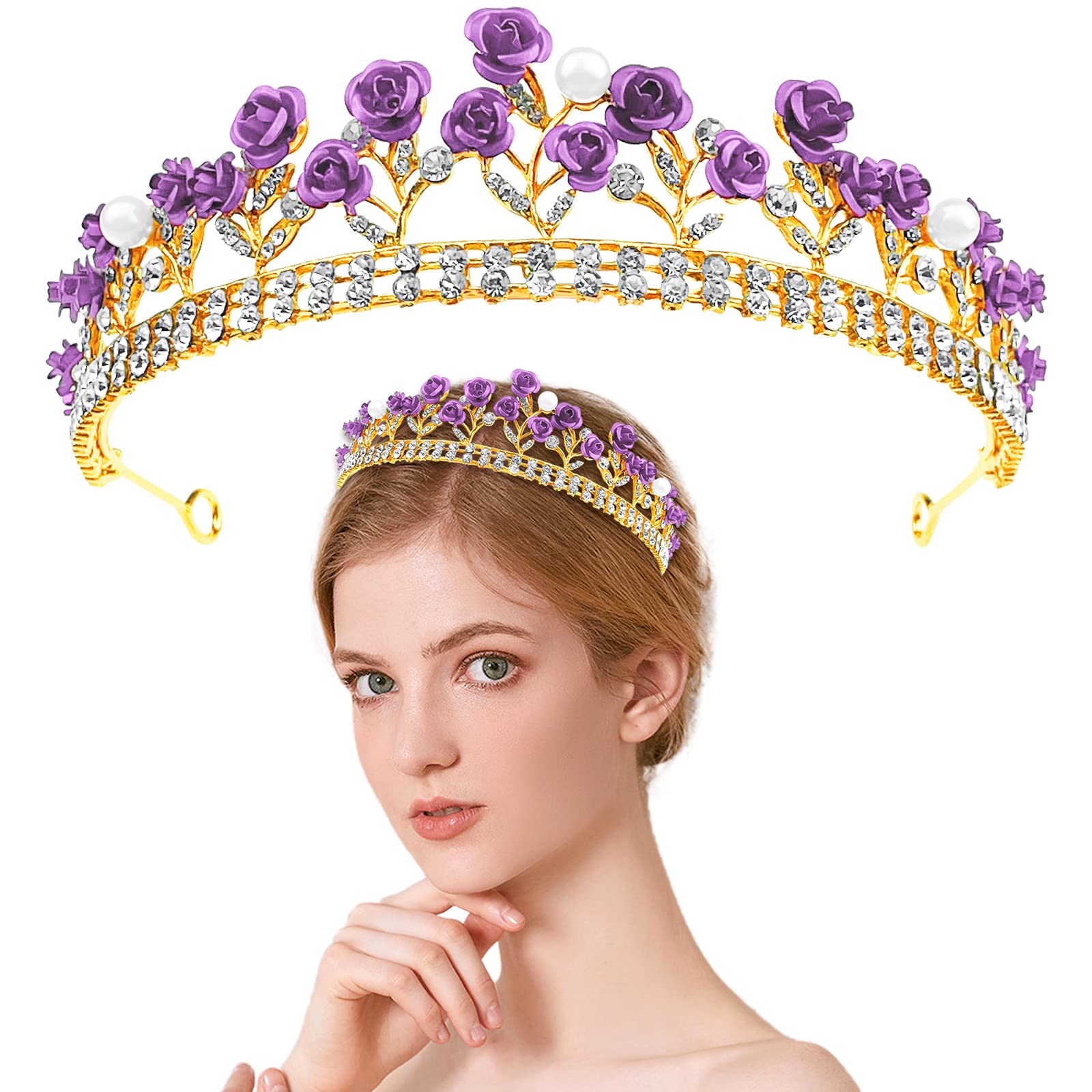 Amazon.com: Aswewamt Purple Rose Tiaras Bridal Wedding Queen  display picture 2