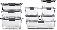 Rubbermaid Brilliance Glass Food Storage Containers, 9-Piece Set, Leak-Proof, BPA-Free, Oven-Safe 450°F, Stain-Resistant