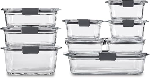 Rubbermaid Brilliance Glass Food Storage Containers, Assorted Sizes, Set of 9, BPA-Free,...