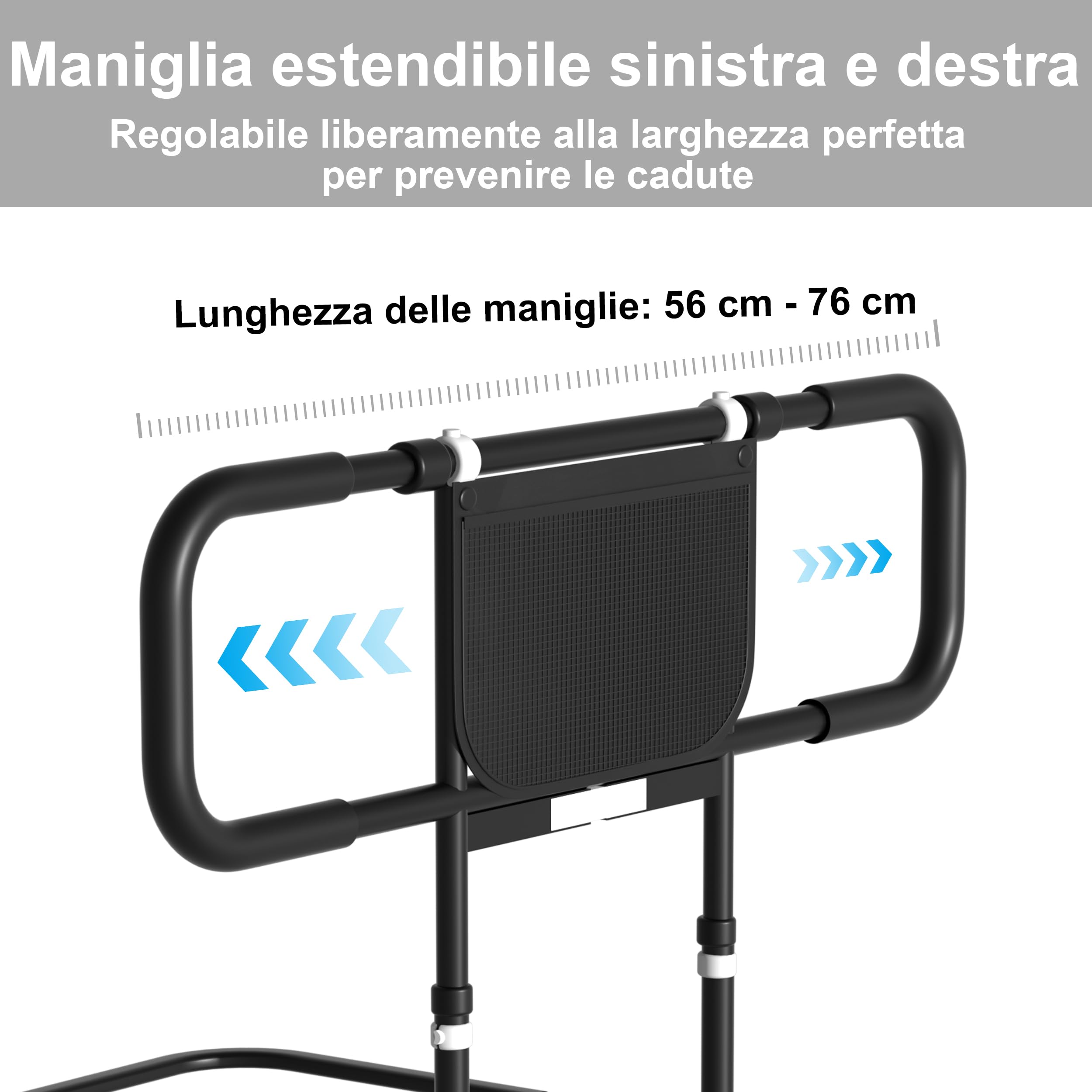 Sponda Letto Anziani Anticaduta Ausili per Alzarsi Dal Letto Regolabile in Altezza con Luce a Sensore, Supporto per Alzarsi, Sbarra di Sicurezza, Portata Fino a 180KG