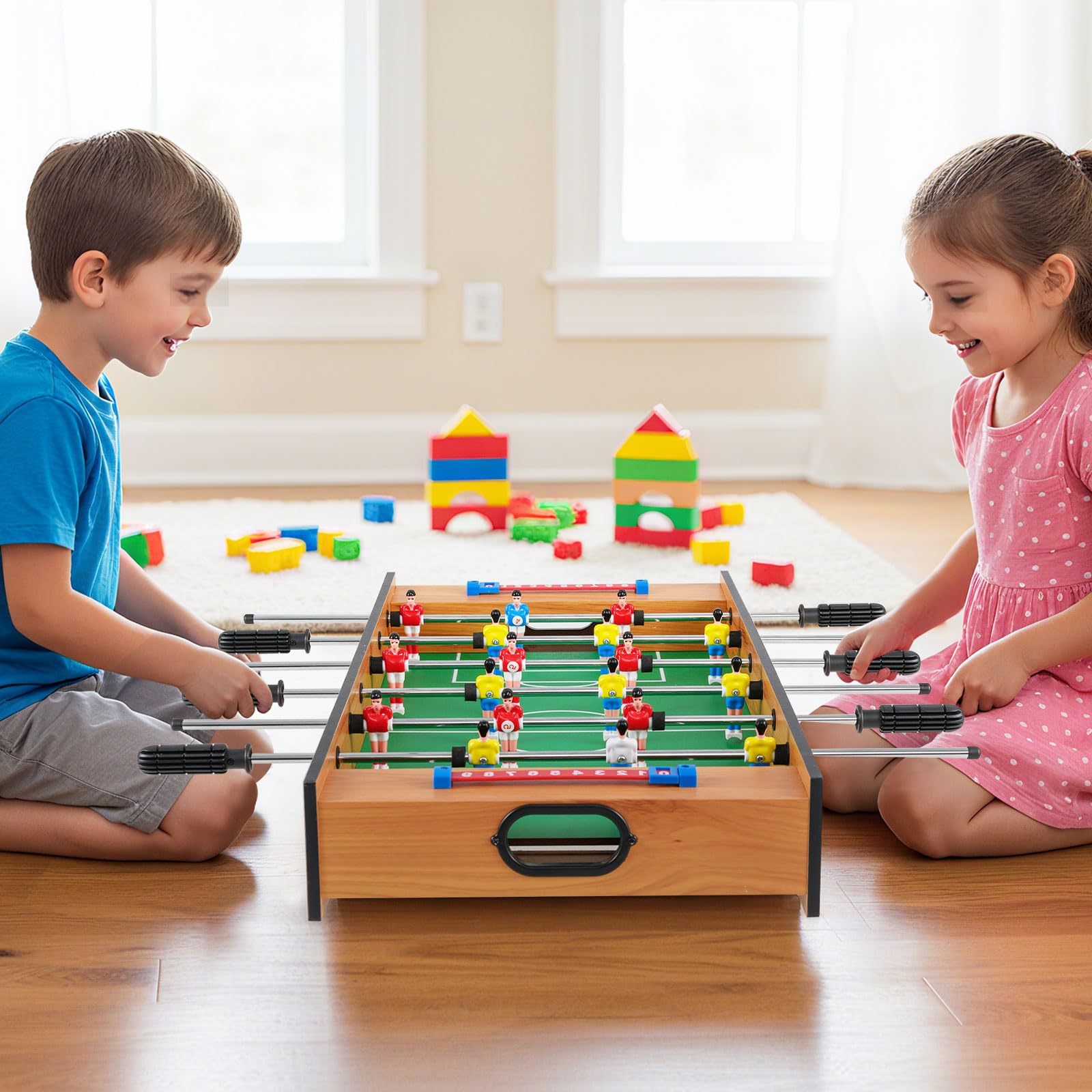 COSTWAY 2 en 1 Mesa Multijuegos, Mesa de Futbolín y Air Hockey, Juego sobremesa para Niños y Adultos, Futbolín sobremesa con 18 Jugadores para Fiesta Bar, 69 x 36 x 10 cm