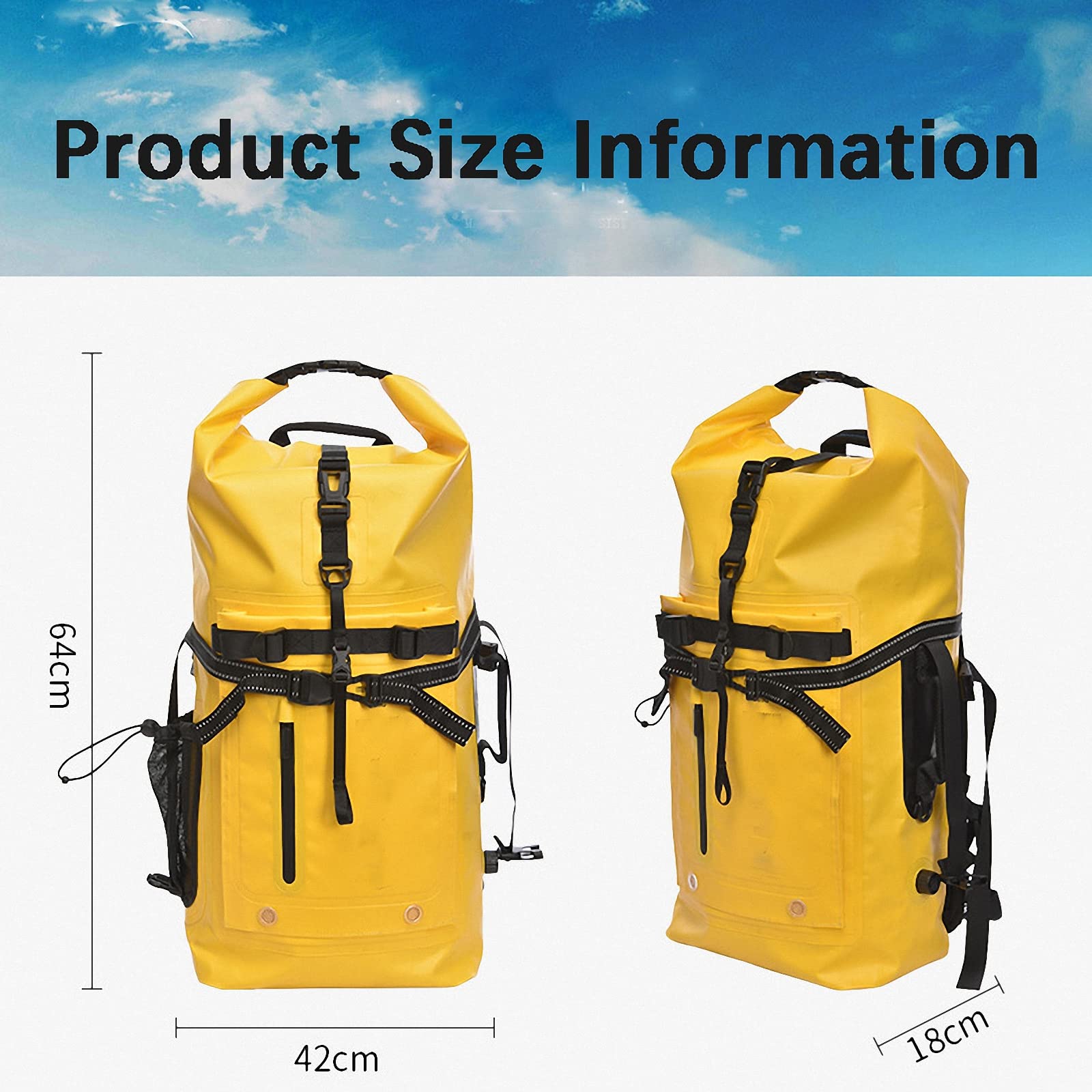 Borsa stagna PVC Impermeabile,35L Grande capacità Pinne Dry Bag,Zaino Spiaggia Immersioni Nuotata Bagnato Asciutto separazione all'aperto-Trekking,Kayak,Pesca,Rafting