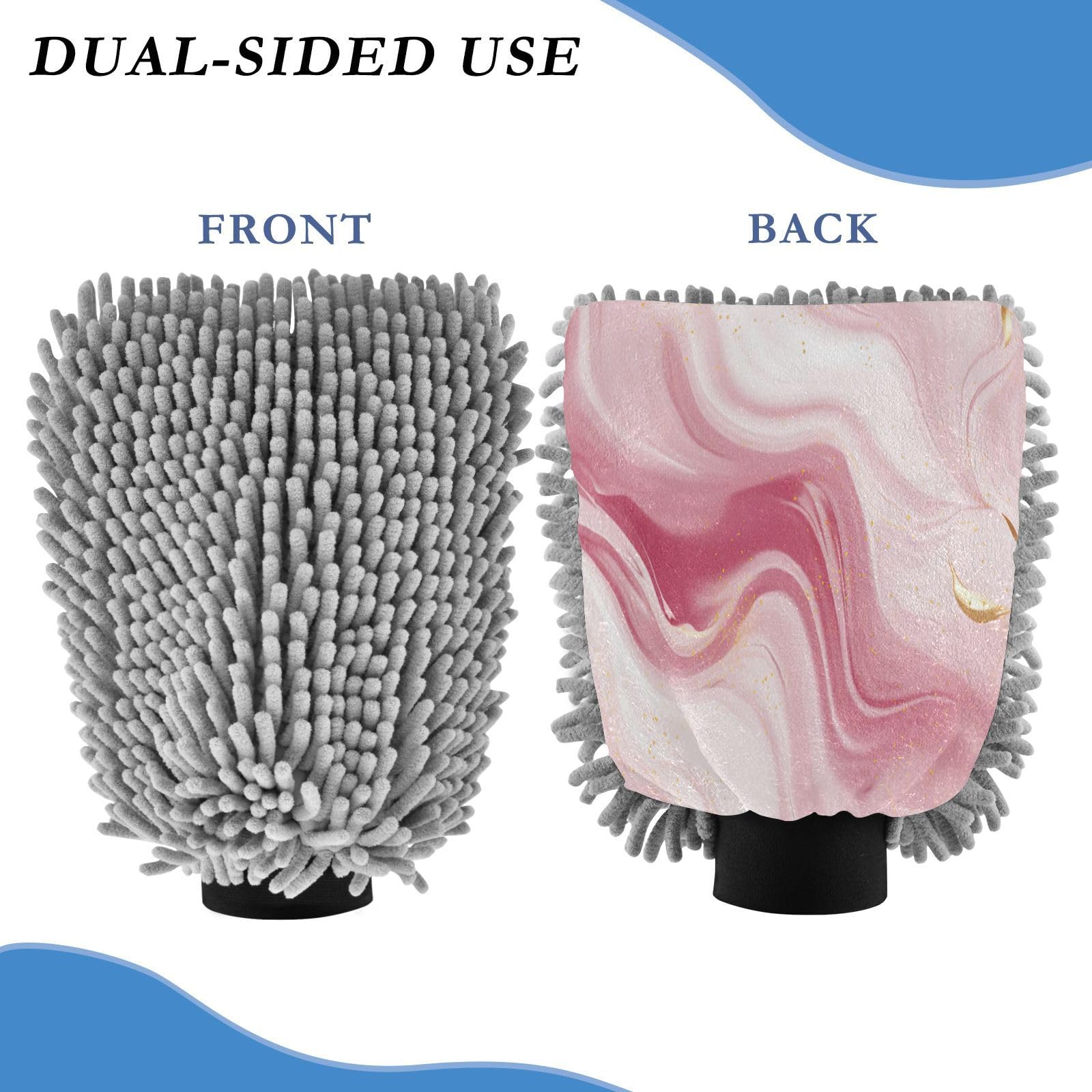GakkiGii Wave Marble 2 Pack Microfiber Car Wash Mitts, Dual-Sided Chenille Gloves, Scratch-Free for Auto Detailing & Home Cleaning, L