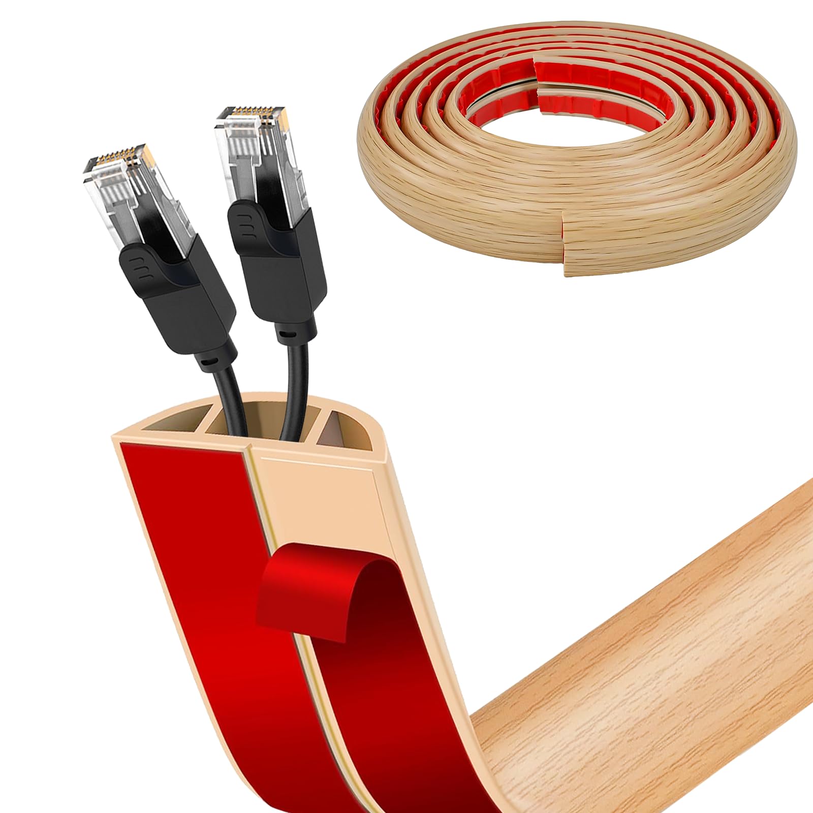 9.8ft Floor Cable Cover, Vurixfo Self-Adhesive Wire Covers for Cables Wood Effect PVC Cord Channel Wire Hider Flexible Cords Hider On Floor Wall Cable Trunking Management for Homes Offices Garages