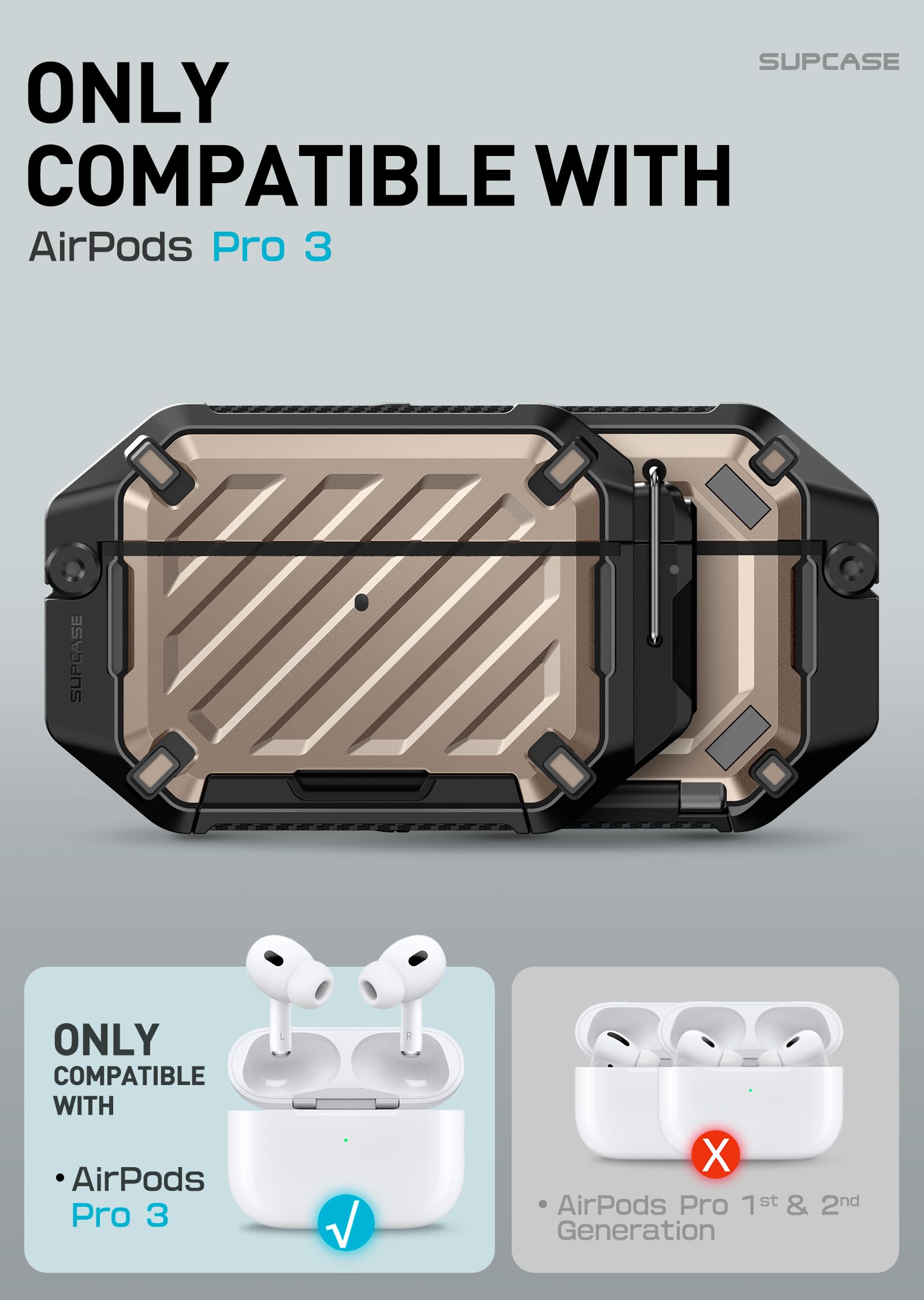 SUPCASE AirPods Pro 3 Hülle - IP68 Wasserdicht, Mit Karabiner & Militärschutz