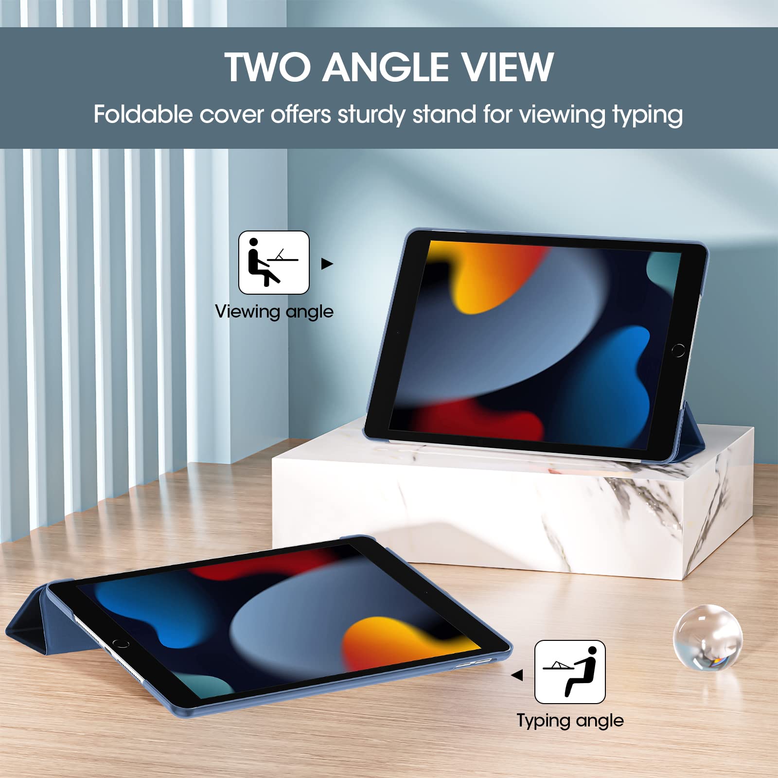 Procase Cover per iPad 9 2021/8 2020/7 2019/iPad 10.2” Custodia[A2602 A2603 A2604 A2605 A2270 A2428 A2429 A2430 A2197 A2198 A2200], Smart Cover Sottile Leggero Traslucida Smerigliata -Blu Scuro