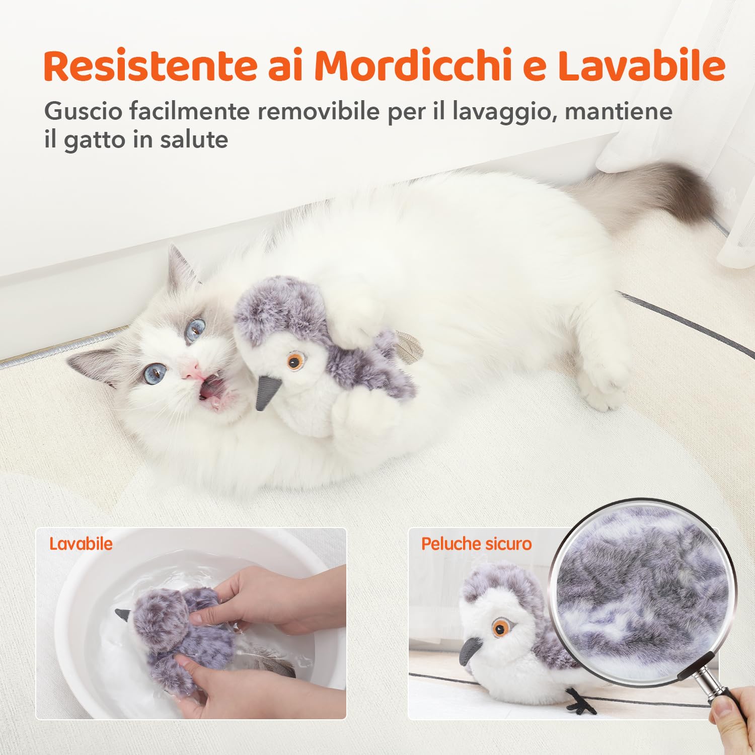 Potaroma - Giocattoli per gatti, uccelli ricaricabili, giocattoli realistici, giocattoli di peluche attivati al tatto, giocattoli interattivi di peluche, alette battenti, catnip kicker 4.0»