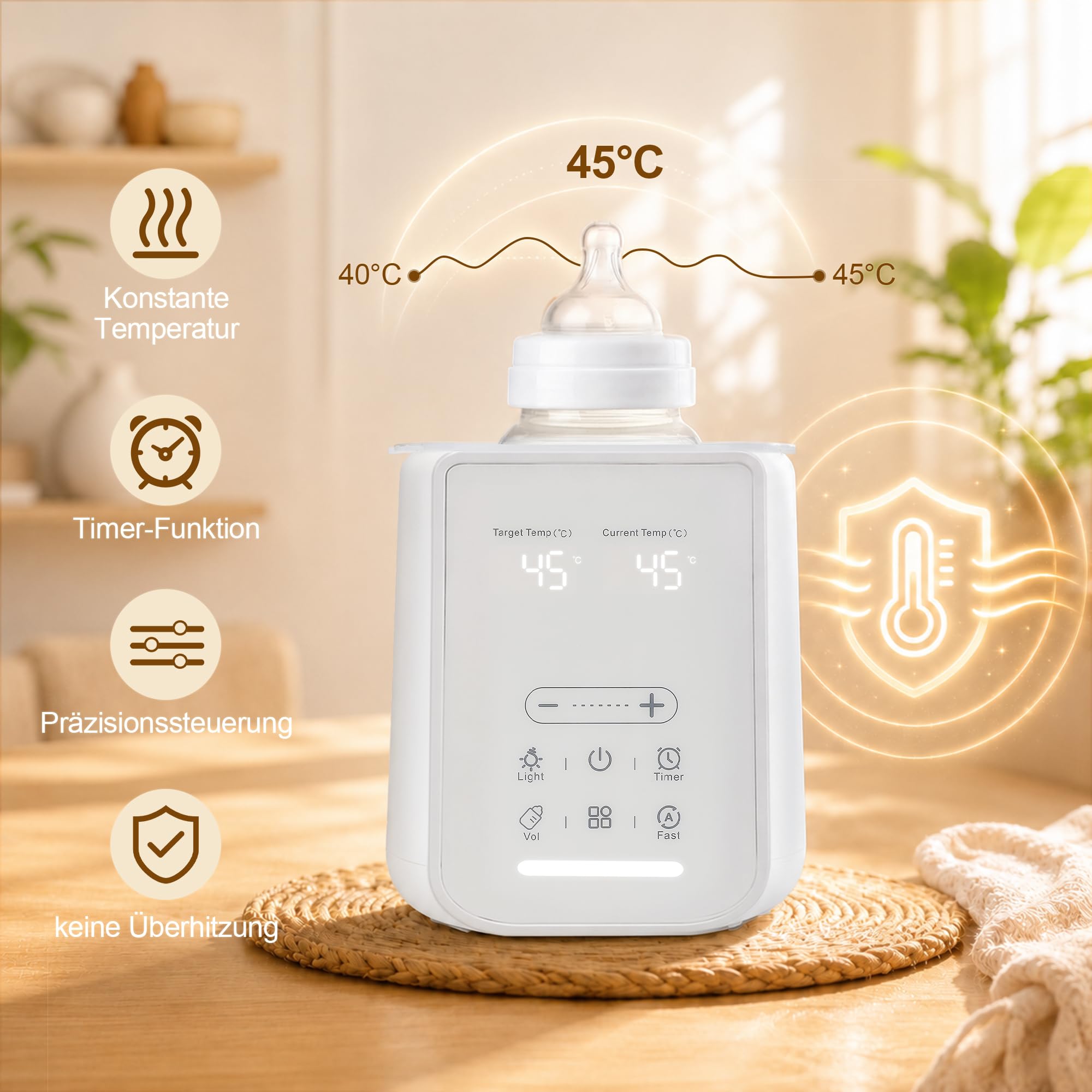 Calentador de Biberones 10-en-1, Esterilizador y Calentador Eléctrico con Pantalla Táctil y Temporizador 24h, Calienta Leche en 3-7 min, Mantiene Caliente 48h, para Casa y Viaje, Blanco