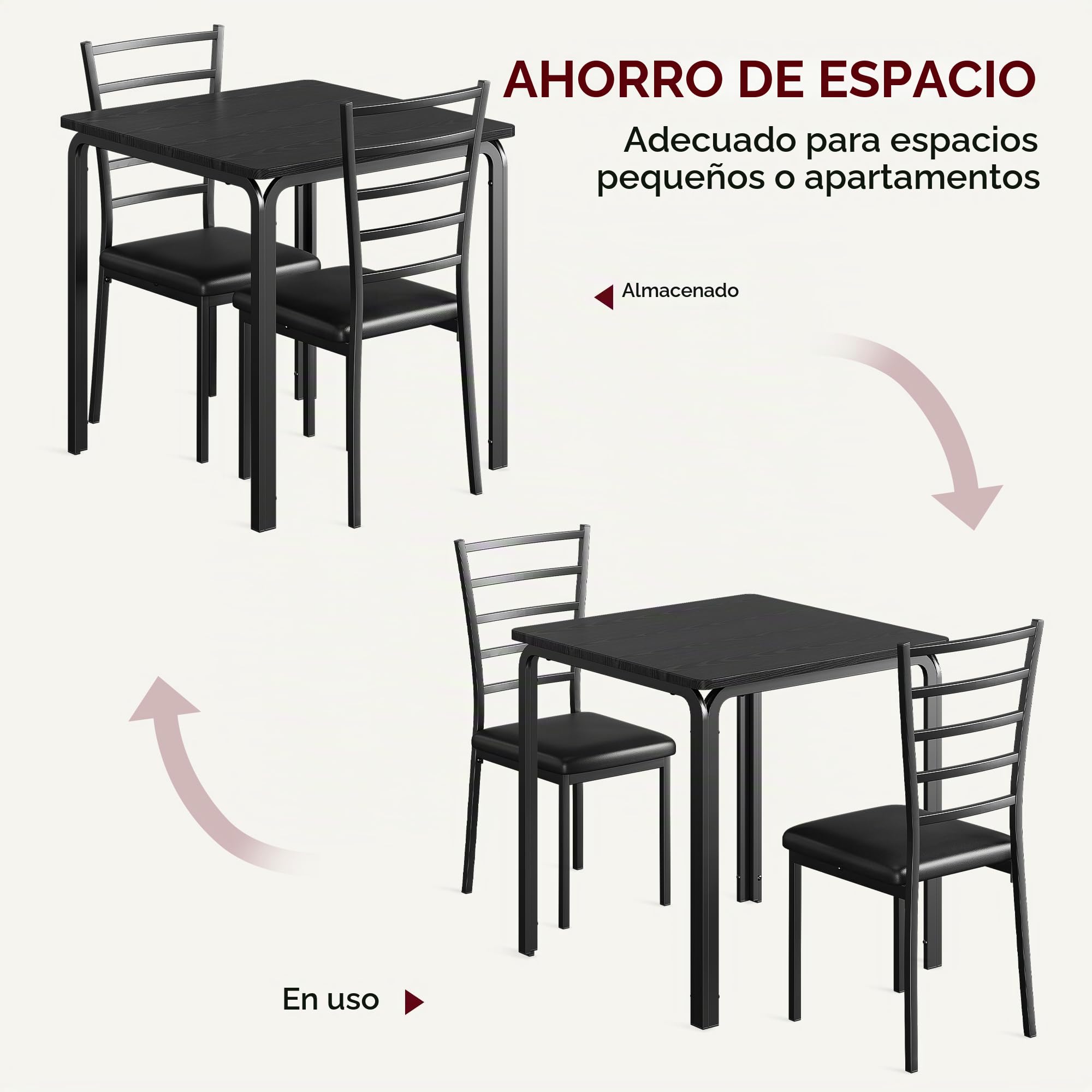 Garvee Mesa Comedor, Set de 1 Mesa y 2 Sillas con Mesa de MDF, Ideal para Hogar y Familia, Uso Interior en Cocina y Salón, Comidas en Familia, Negro