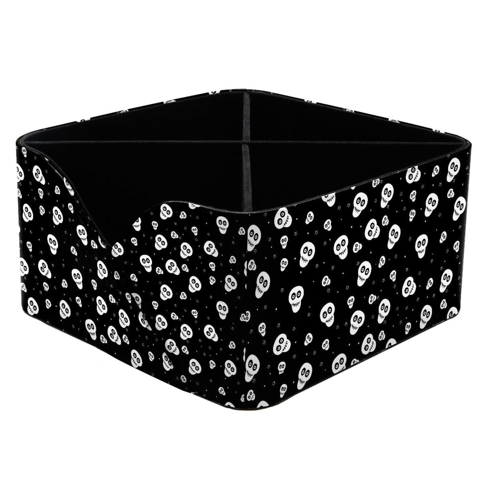 KengjuTesu Skull and Star Pattern Desktop Organizer Pen Holder, Rectangular Pencil Cup for Office, Study and Makeup Stations