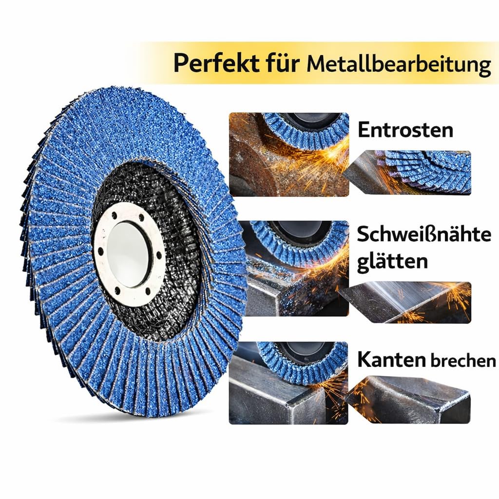 Fächerscheiben 125 | je 5x Fächerscheibe 125mm Scheiben Korn 40,60,80,120 | 125mm Schleifscheiben in Handwerker-Qualität | Flex Schleifteller für Winkelschleifer bzw. Tellerschleifer