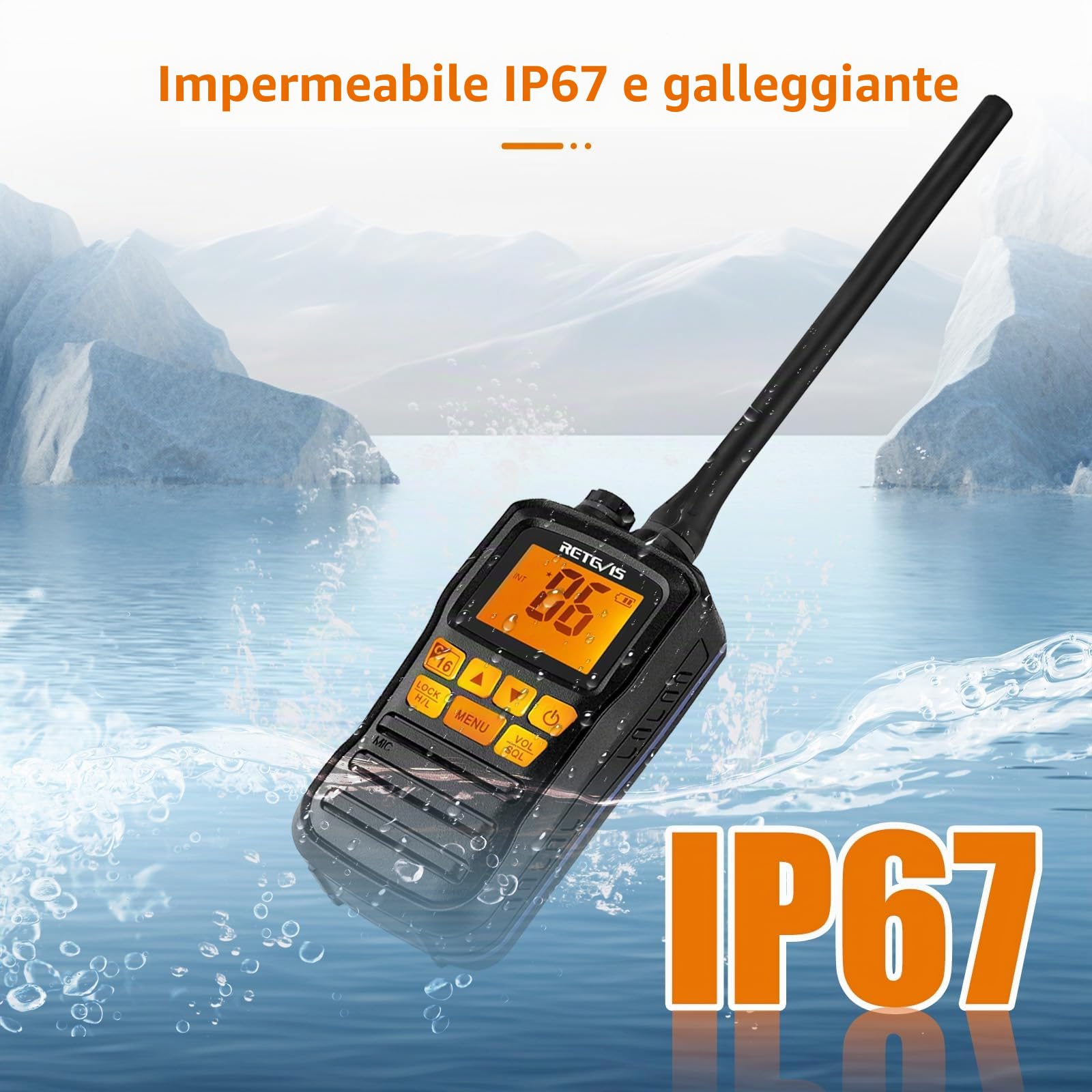 Retevis RM01 Radio VHF Marino Portatile, Radio Impermeabile IP67, Vibrazione, Galleggiante 88 Canali, Radio Marina con Microfono per Kayak, Pesca, Nautica (Nero, 1 Pezzo)