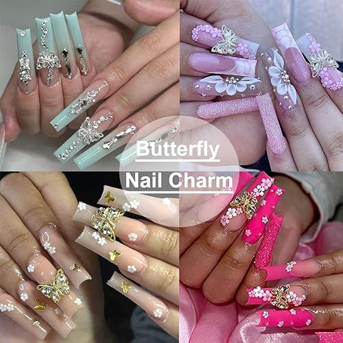 Miniatura 2 de 14 dijes de aleación brillante de mariposa para uñas, diamantes de imitación para uñas, oro y plata 3D, dijes de mariposa para arte de uñas, dijes