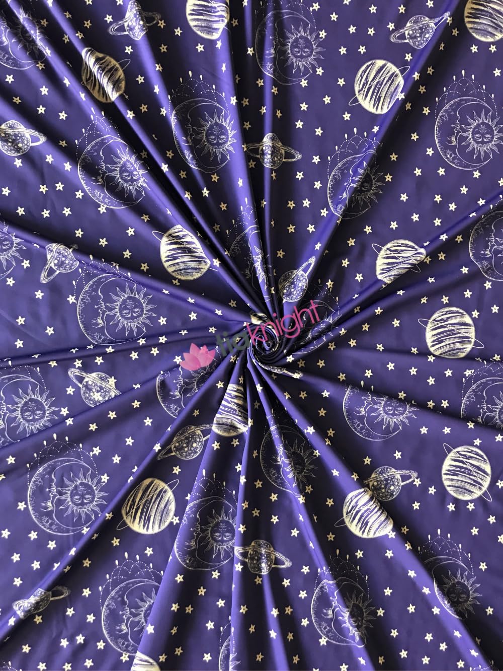 Premium Quality Printed Matte Nylon Lycra | 4 Way Stretch Swim Wear, Dance Leotard, Leggings Material | 50+ Colours/Prints in Stock | Sold By The Metre | Tia Knight (Celestial Moon & Stars) — image 1