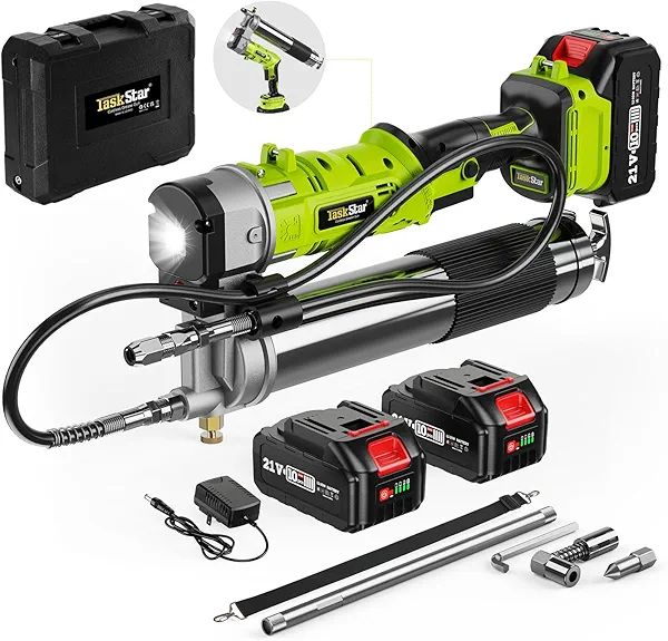 TaskStar Electric Grease Gun Kit: 12000 PSI 2-in-1 Battery Powered Grease Gun Cordless with 2 * 4.0AH Batteries, 90 Degree Coupler Adapter, Efficient for Farmers, Equipment Operators and Homeowners