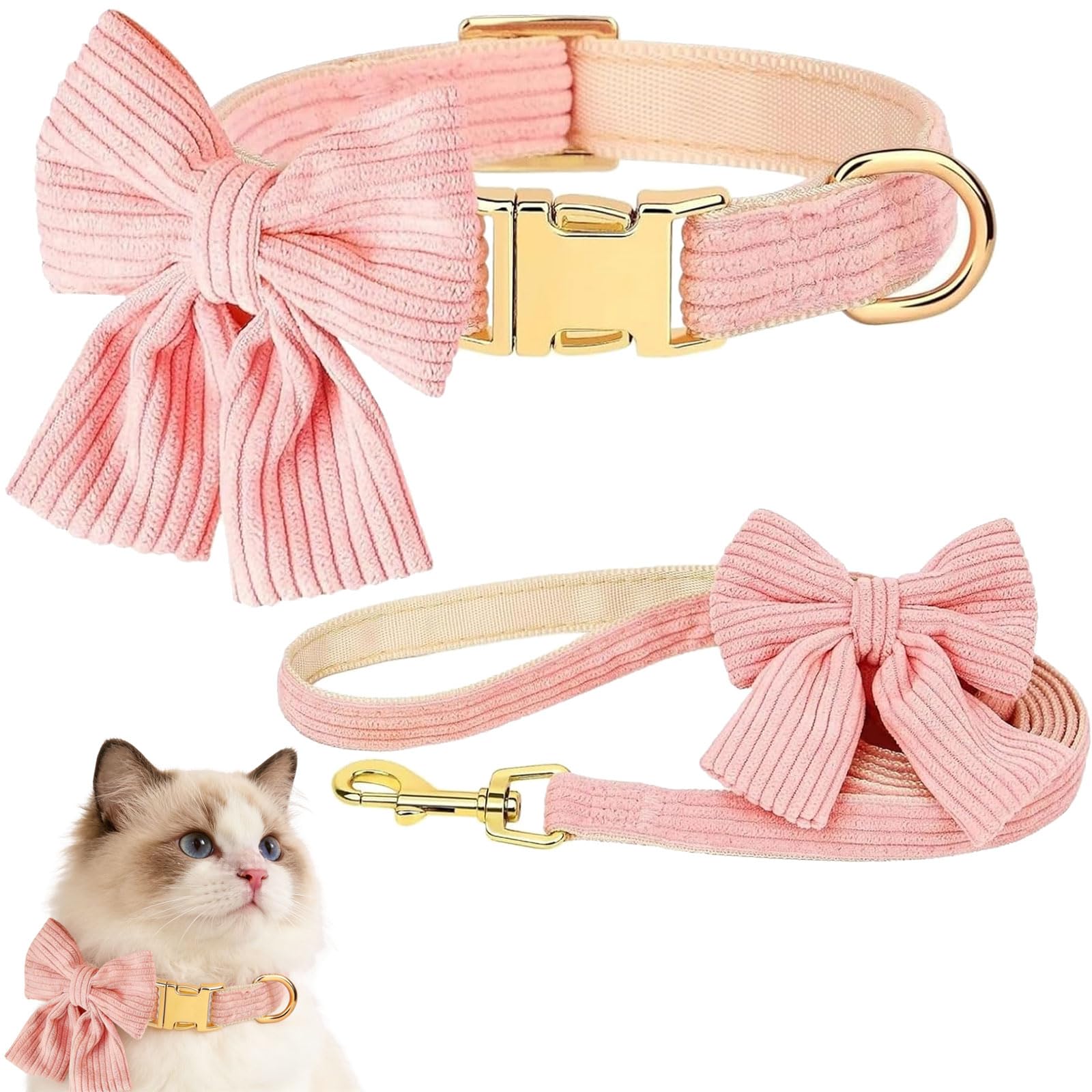 Collar y Correa para Perro, Collar Ajustable para Cachorros, Collar para Perro con Lazo y Correa de 150 cm, Collar Cómodo para Perros Pequeños y Medianos