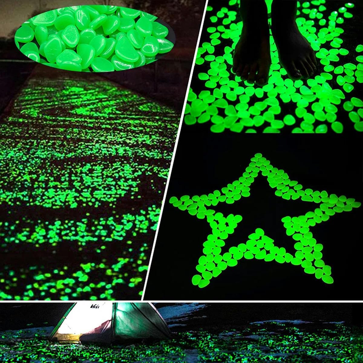 Piedras luminosas para jardín que brillan en la oscuridad, guijarros para peces al aire libre, rocas de guijarros para acuario, mezcla de colores, 300 piezas, azul oscuro