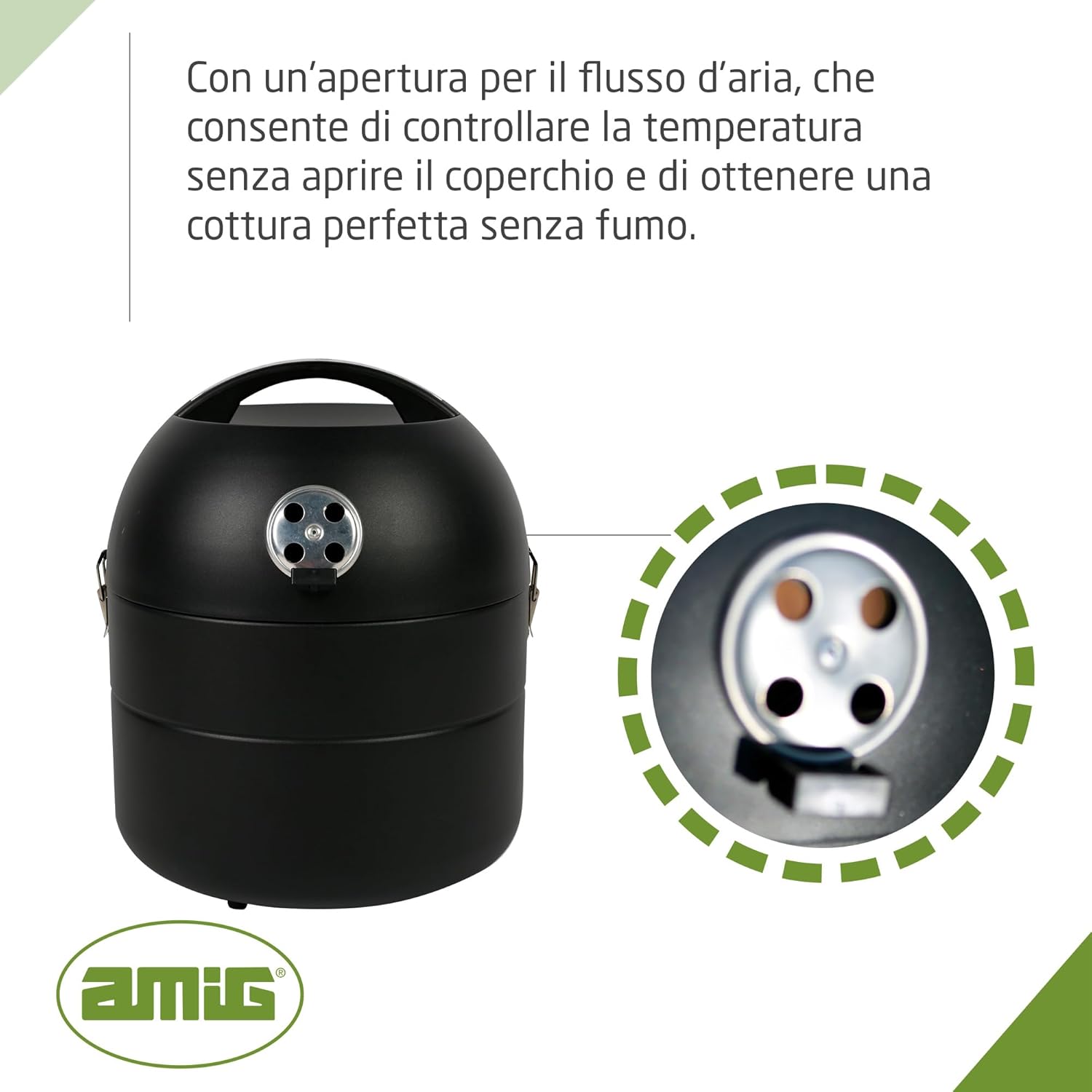 Amig - Fireplus Barbecue portatile a carbonella o a legna | Barbecue da tavolo compatto | Con sistema di ventilazione e serbatoio per la cenere | Griglia in acciaio Ø29 cm | Dimensioni: Ø34,5x42,8cm Amig - Fireplus Barbecue portatile a carbonella o a legna | Barbecue da tavolo compatto | Con sistema di ventilazione e serbatoio per la cenere | Griglia in acciaio Ø29 cm | Dimensioni: Ø34,5x42,8cm