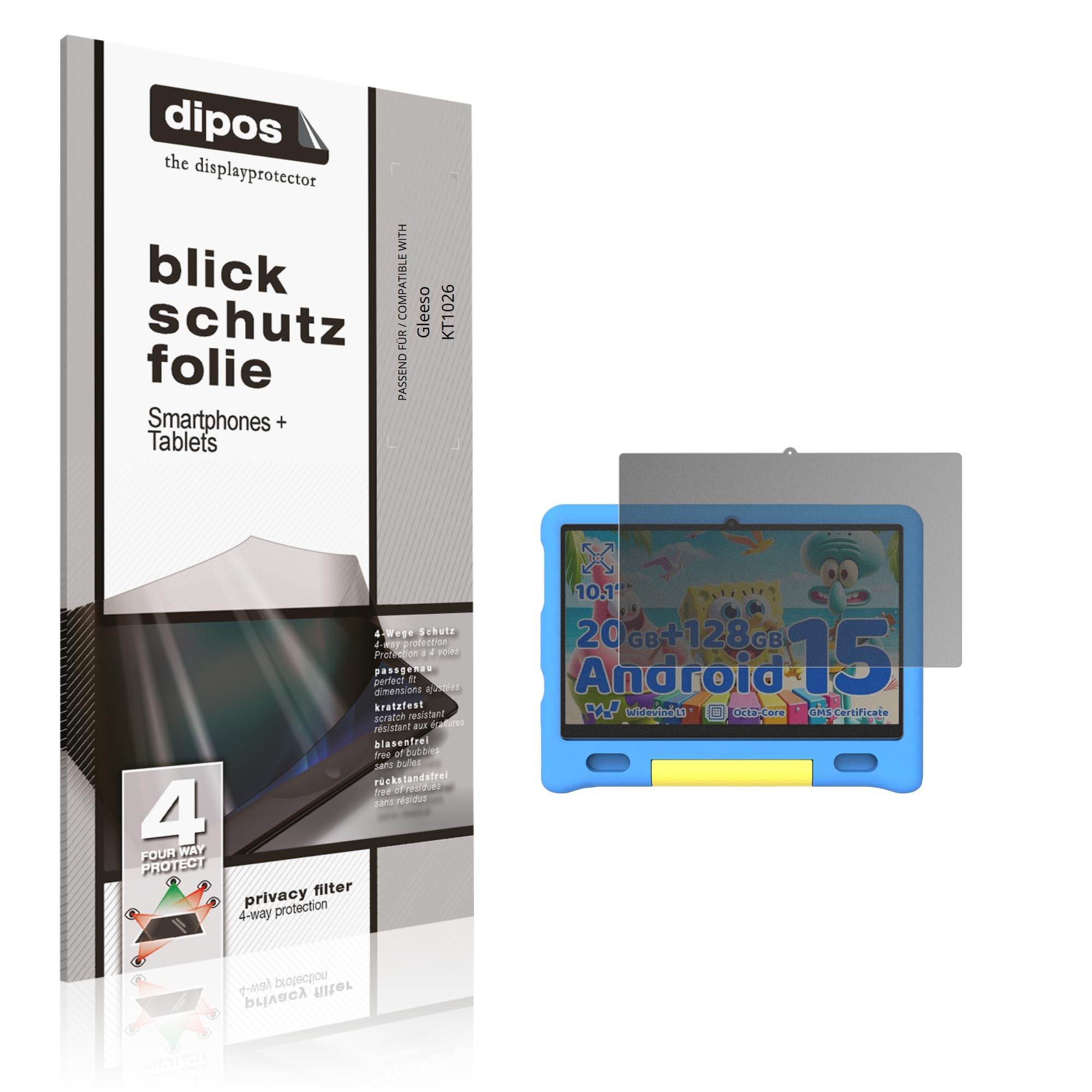 dipos Protector de Pantalla Antiespía para Gleeso KT1026 | Película protectora mate, filtro de privacidad 4 vías, ajuste perfecto, antiarañazos, sin burbujas, autoadhesivo