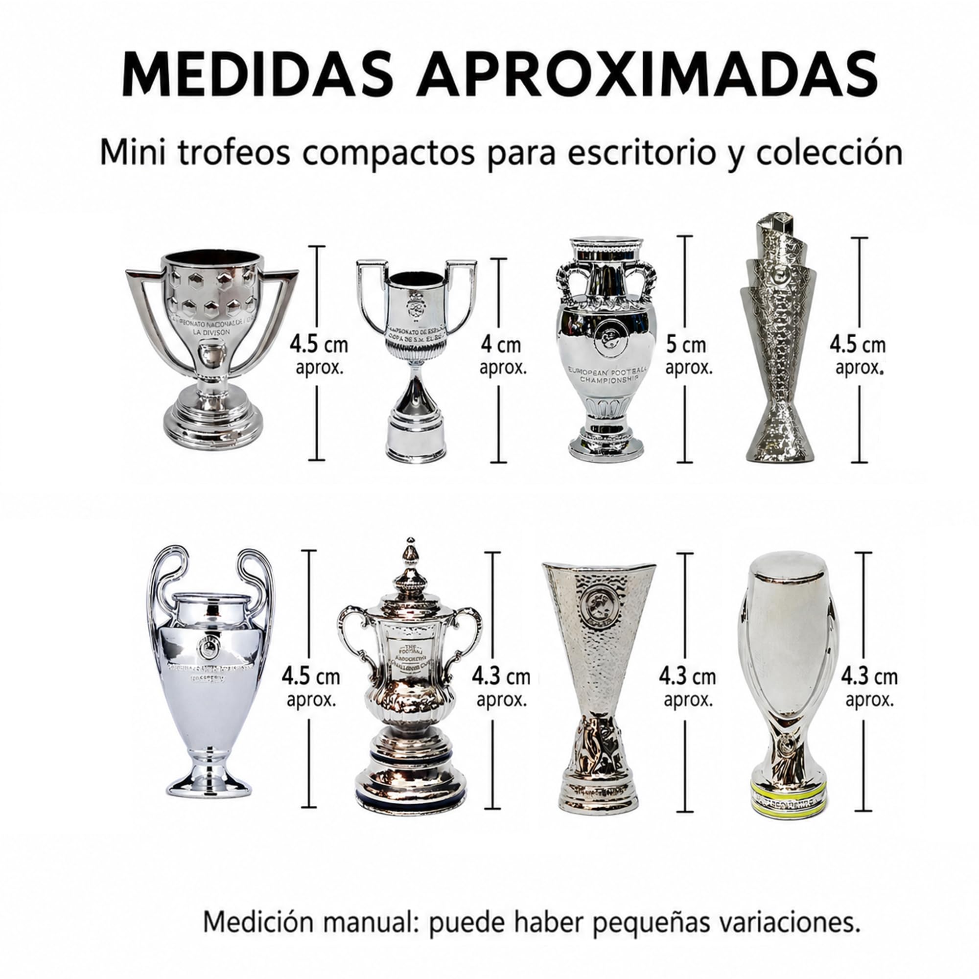Mini Set de Trofeos de Campeones de Fútbol Modelo de Metal Trofeo de Liga de Fútbol de Alta Simulación Modelo de Colección para Fanáticos Adornos de Escritorio de Recuerdo de Regalos,8pc