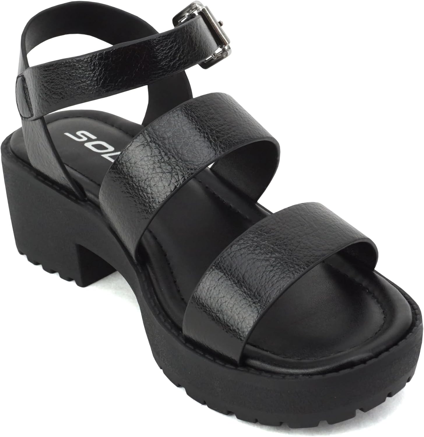 Soda ACCOUNT-2 ~ Little Kids/Children/Girls Open Toe Two Bands Lug sole Fashion Block Heel Sandals with Adjustable Ankle Strap