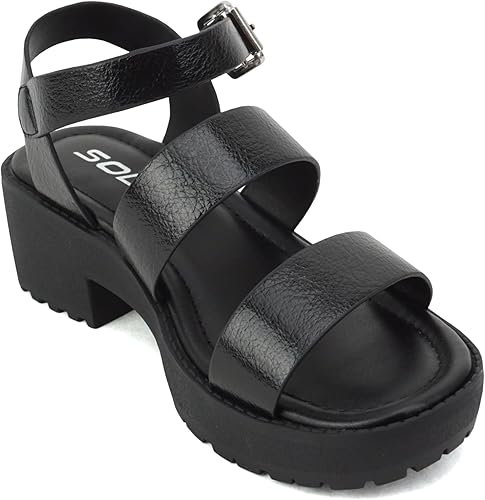 Miniatura 4 de Soda CUENTA-2 Sandalias de tacón de bloque de moda con puntera abierta, dos bandas, con correa ajustable en el tobillo