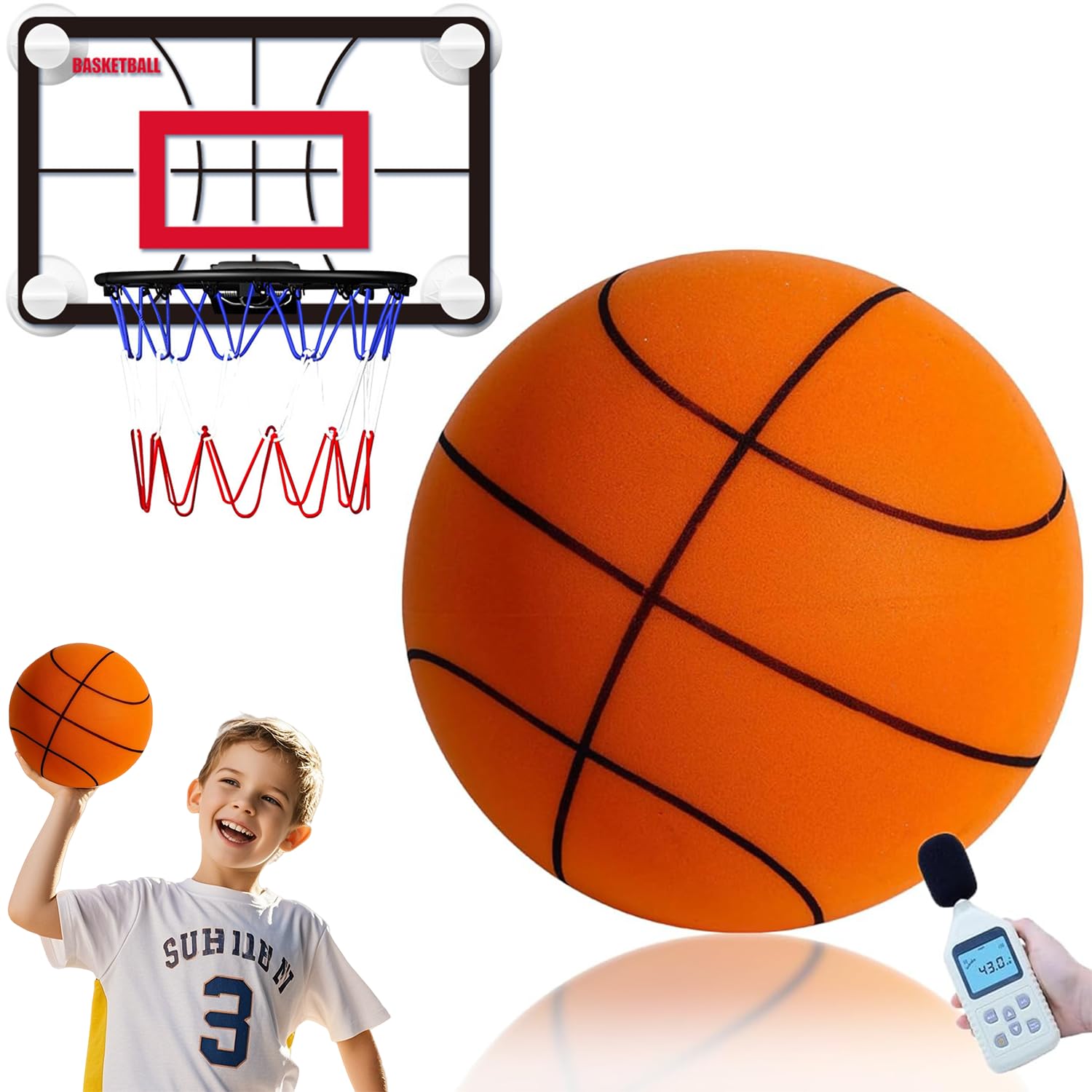 Indoor Basketball Set, 2025 Upgrade Silent Basketball with a Detachable Iron Basketball Hoop, Practicing Dribbling, Shooting, and Dunking Techniques Quietly at Any time Indoors, for Teen boy Gifts