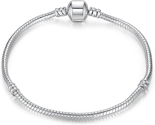 Miniatura 2 de RUBYCA 5 unids 6.7" blanco plateado cierre europeo serpiente cadena encanto pulsera ajuste abalorios DIY