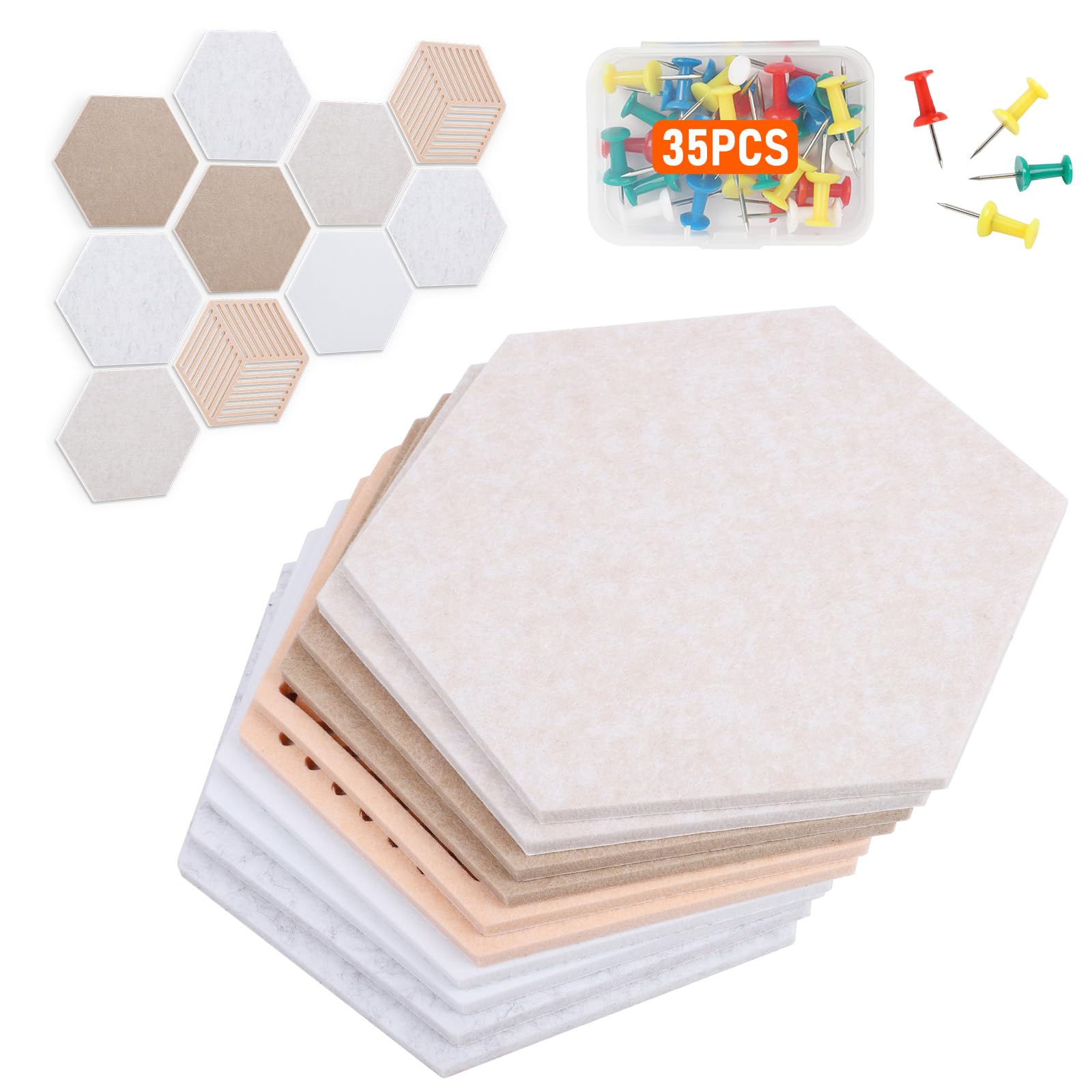 BigKing 10 tableros de fieltro hexagonales con 35 alfileres, pizarra de corcho, autoadhesivos, para dormitorio, oficina, estudio, tablón de anuncios de pared para tablones de anuncios