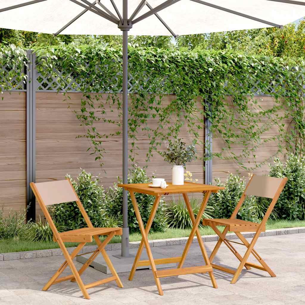 Ensemble Bistro 3 pièces Taupe en Bois Massif d'acacia et Tissu Polyester Pliant pour Balcon terrasse Jardin extérieur Repas détente Stable résistant