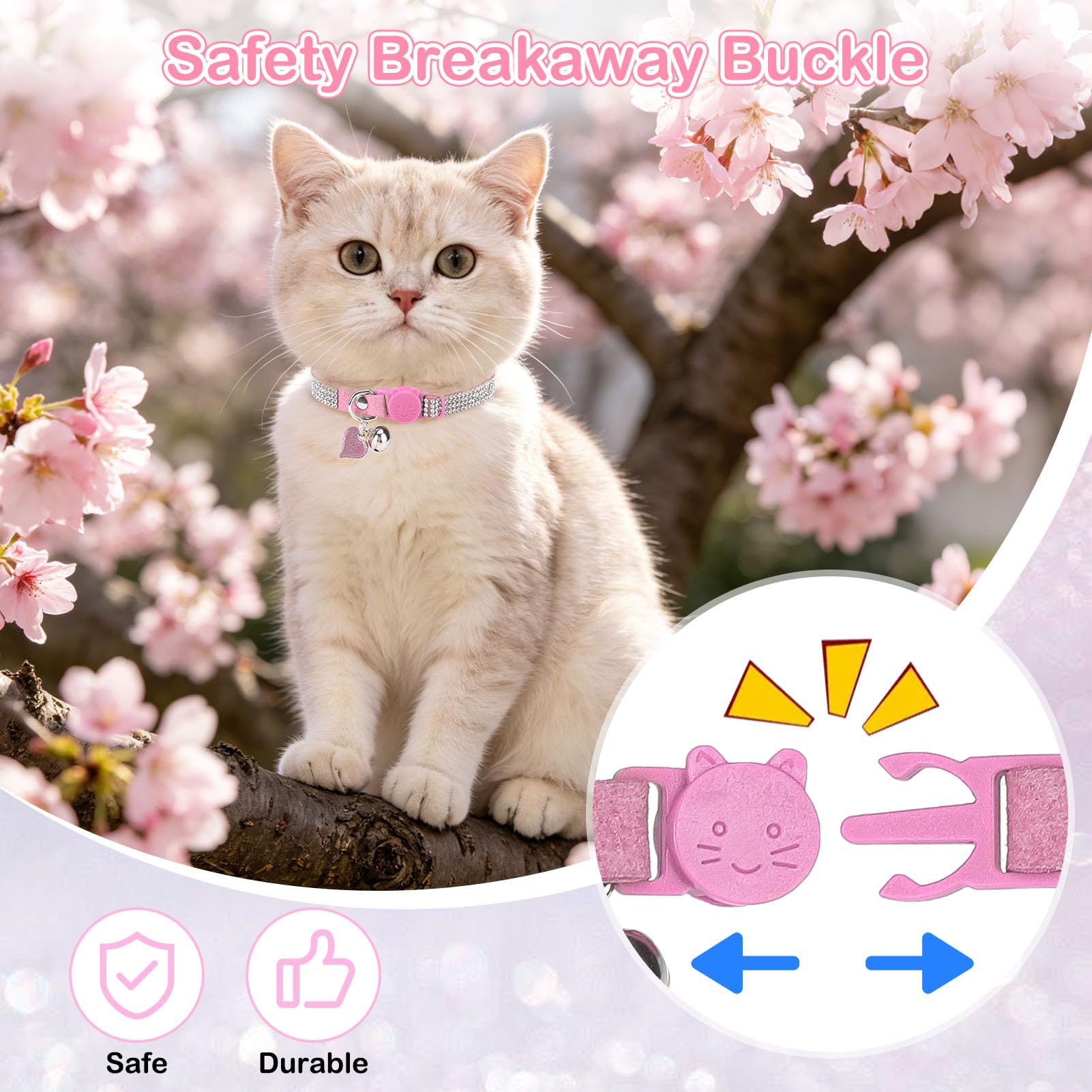 Collare per gatti con strass e campana, collare per gatti con fibbia di sicurezza a sgancio rapido per ragazze, ragazzi, piccoli gattini, cuccioli, carino e morbido, collare per gatti maschi