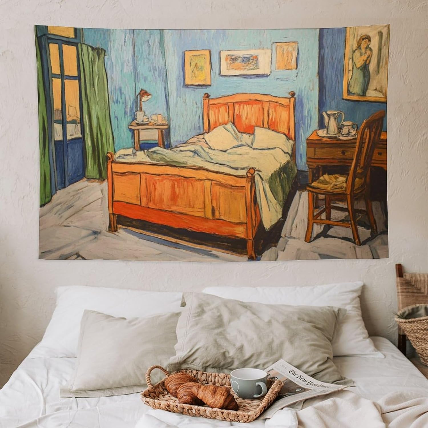 ZHXZYY Animated Furniture Tea Party A Delightful Van Gogh Parody Art Print Wall Hanging Wall Decor for Dorm Bedroom Home Decor Tapestry40 x60