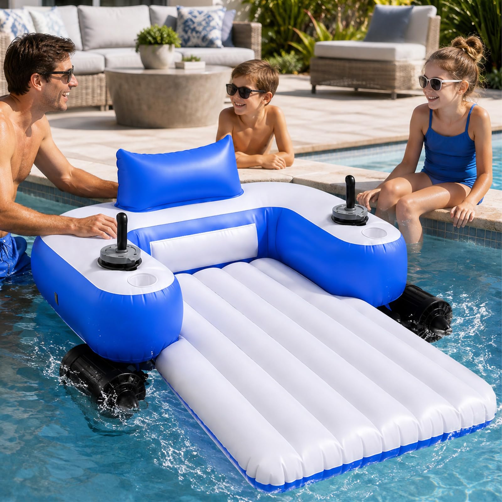 Sedia Galleggiante Gonfiabile con Elettrica, Poltrona Acquatica | Elettrica Con Controllo Joystick, Rotazione 360°, Schienale Comfort, Portabicchieri, Perfetta Per Relax Estivo