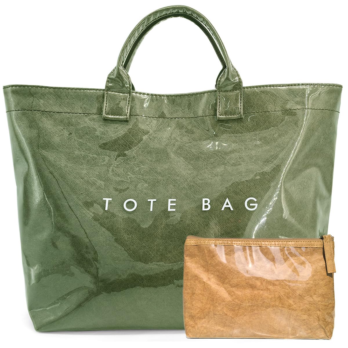 LuxMall PVC Tote Bag for Women Large Tote Purse Kraft Paper Letter Print Hobo Handbags for Work Beach Shopping Travel